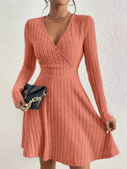 Ribbed Knit Wrap Mini Dress - Free Shipping