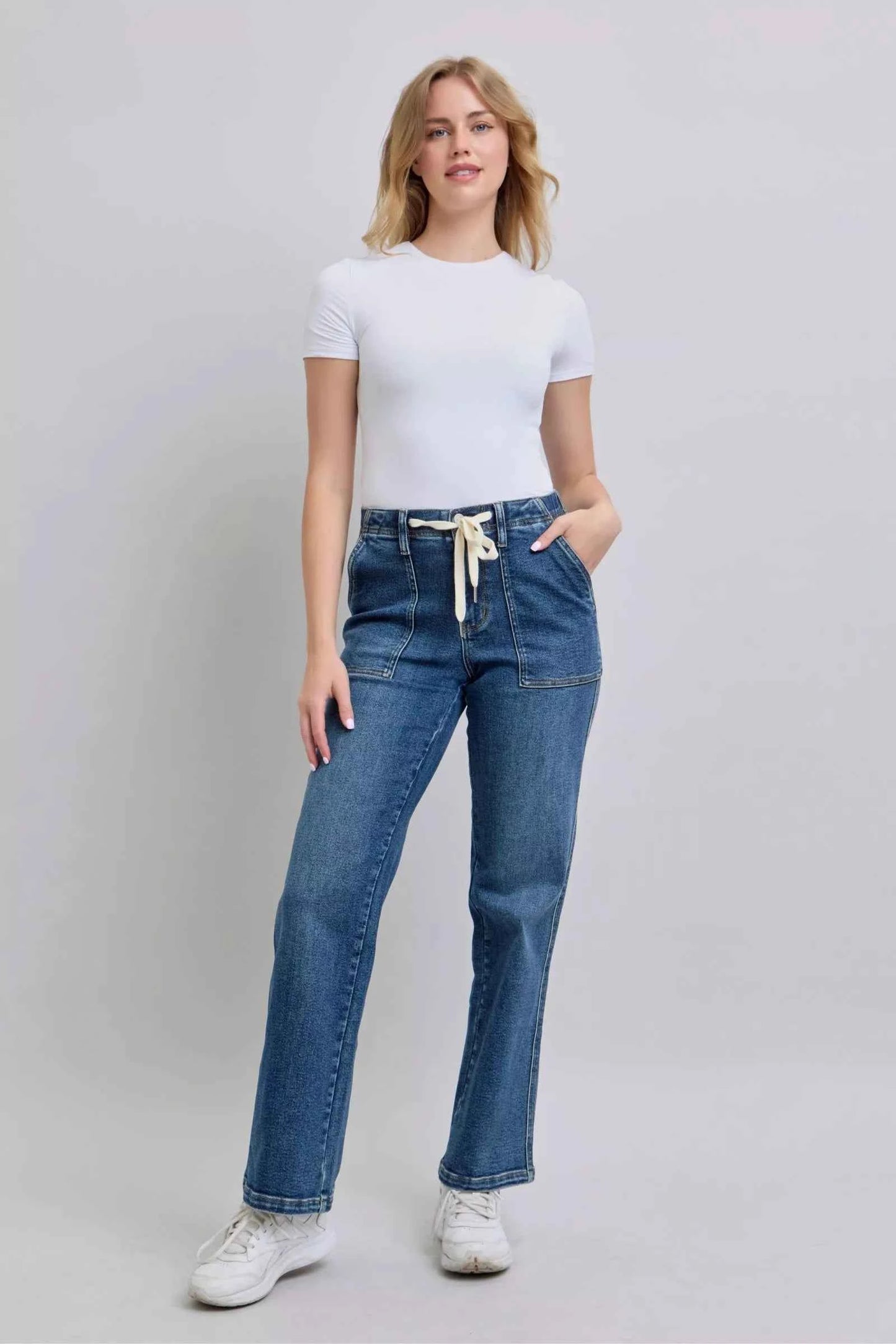 Judy Blue Drawstring Straight Jeans with Pockets