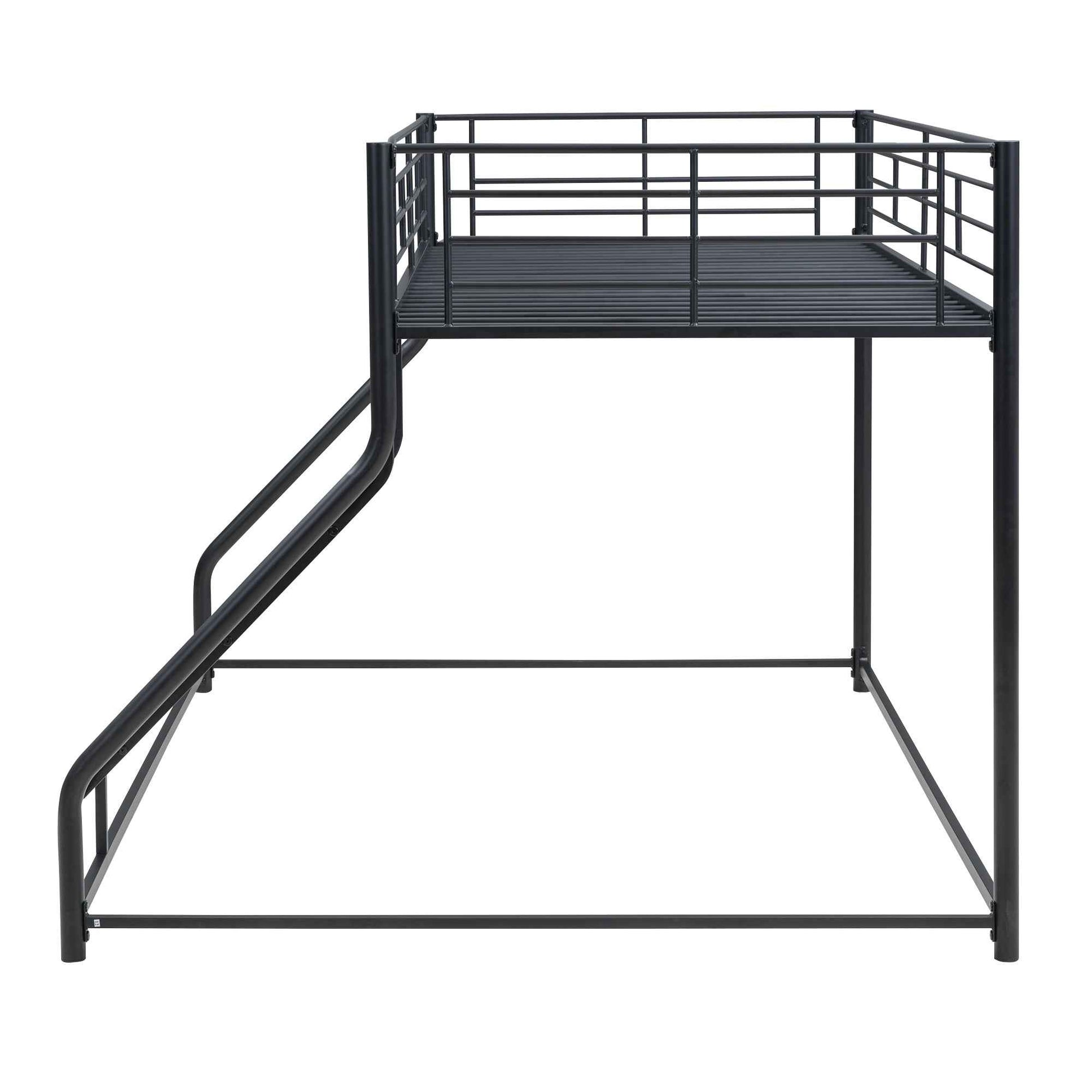 Metal Floor Bunk Bed, Twin XL over Queen, Black-Free Shipping