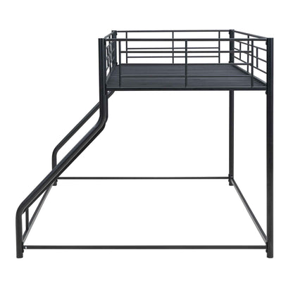 Metal Floor Bunk Bed, Twin XL over Queen, Black-Free Shipping