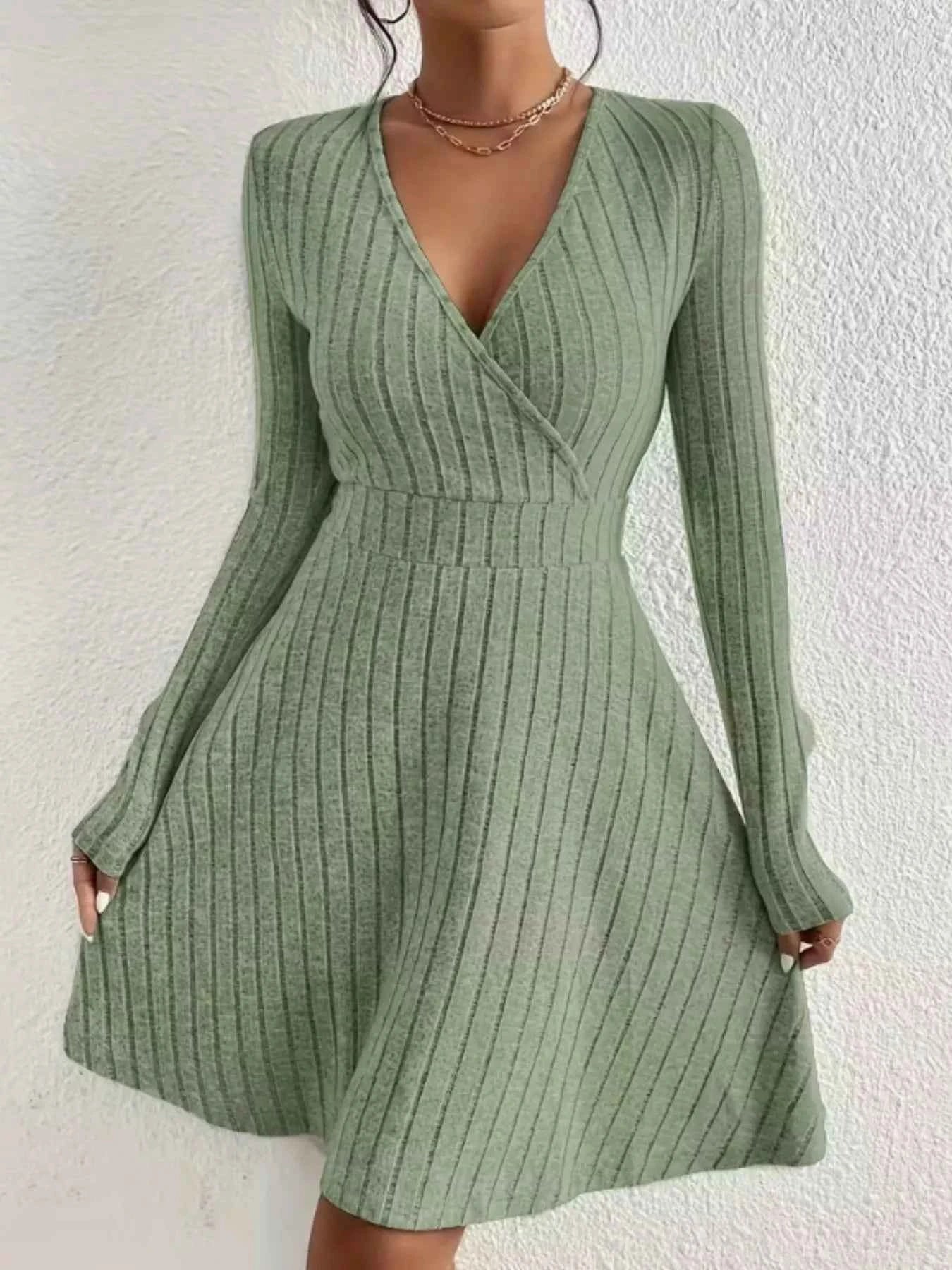 Ribbed Knit Wrap Mini Dress - Free Shipping