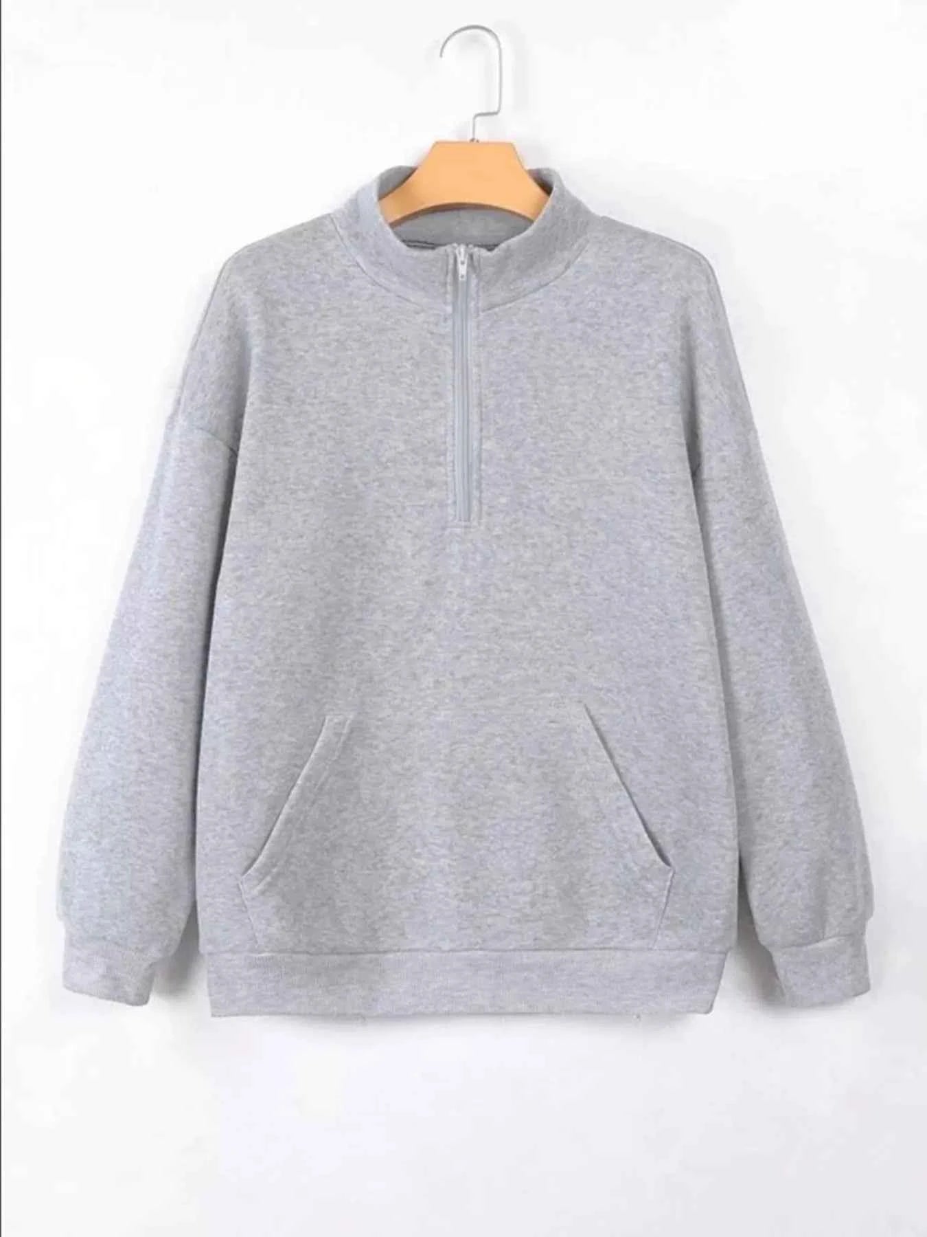 Zip-Up Collar Sweatshirt with Pocket - Free Shipping