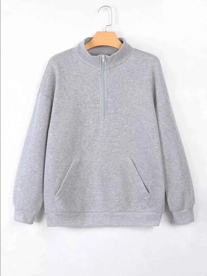 Zip-Up Collar Sweatshirt with Pocket - Free Shipping