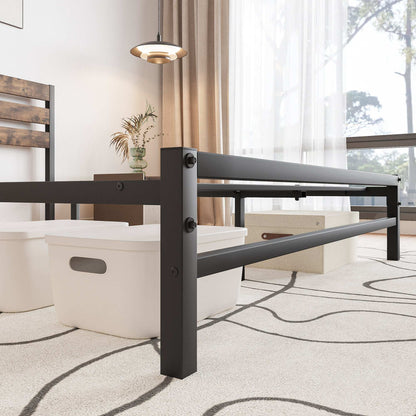 Queen Size Platform Bed Frame with Rustic Vintage Wood Headboard, Strong Metal Slats Support Mattress Foundation, No Box Spring Needed Rustic Brown - Free Shipping - Aurelia Clothing