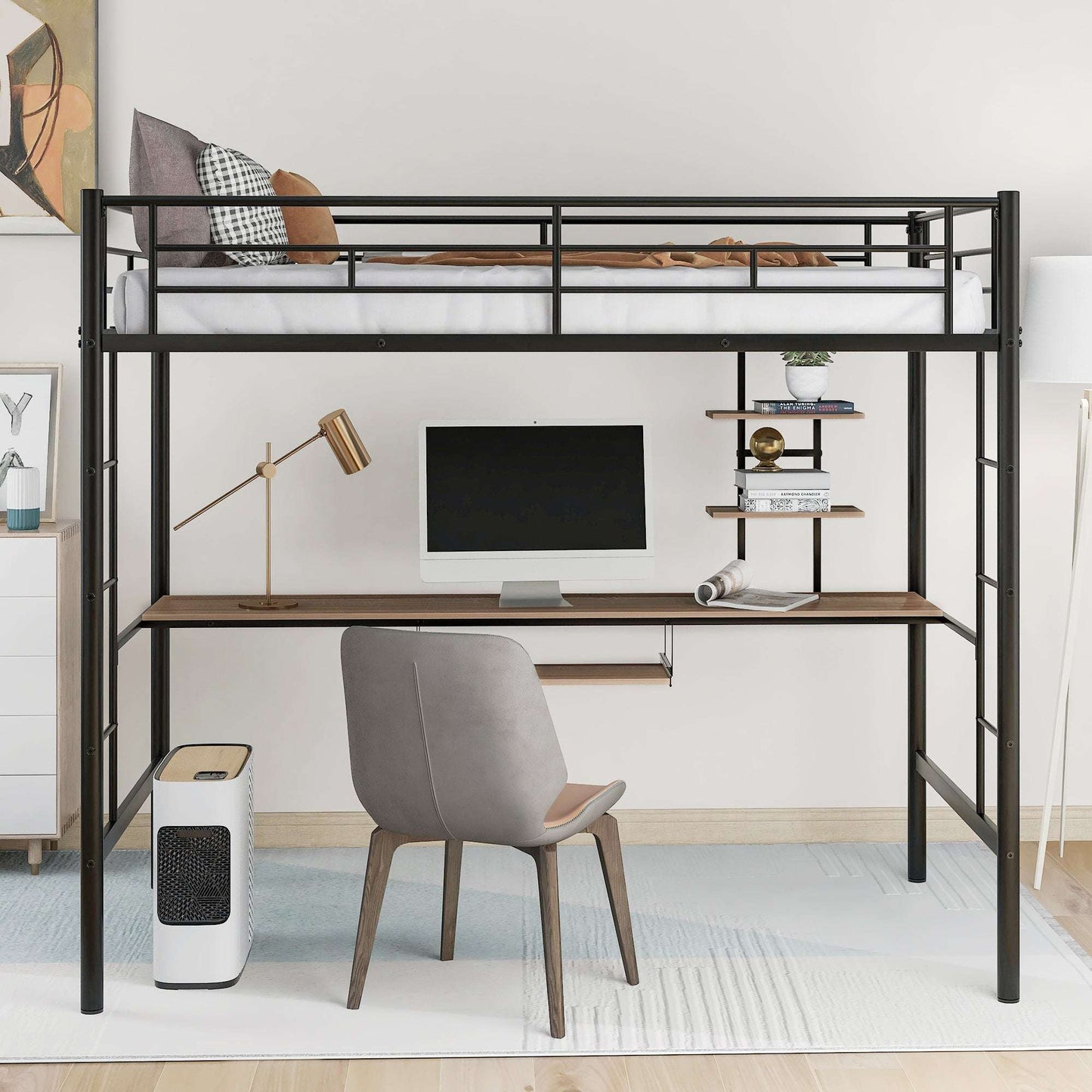 Loft Bed with Desk and Shelf , Space Saving Design,Twin(OLD SKU:MF193081AAB) - Free Shipping - Aurelia Clothing