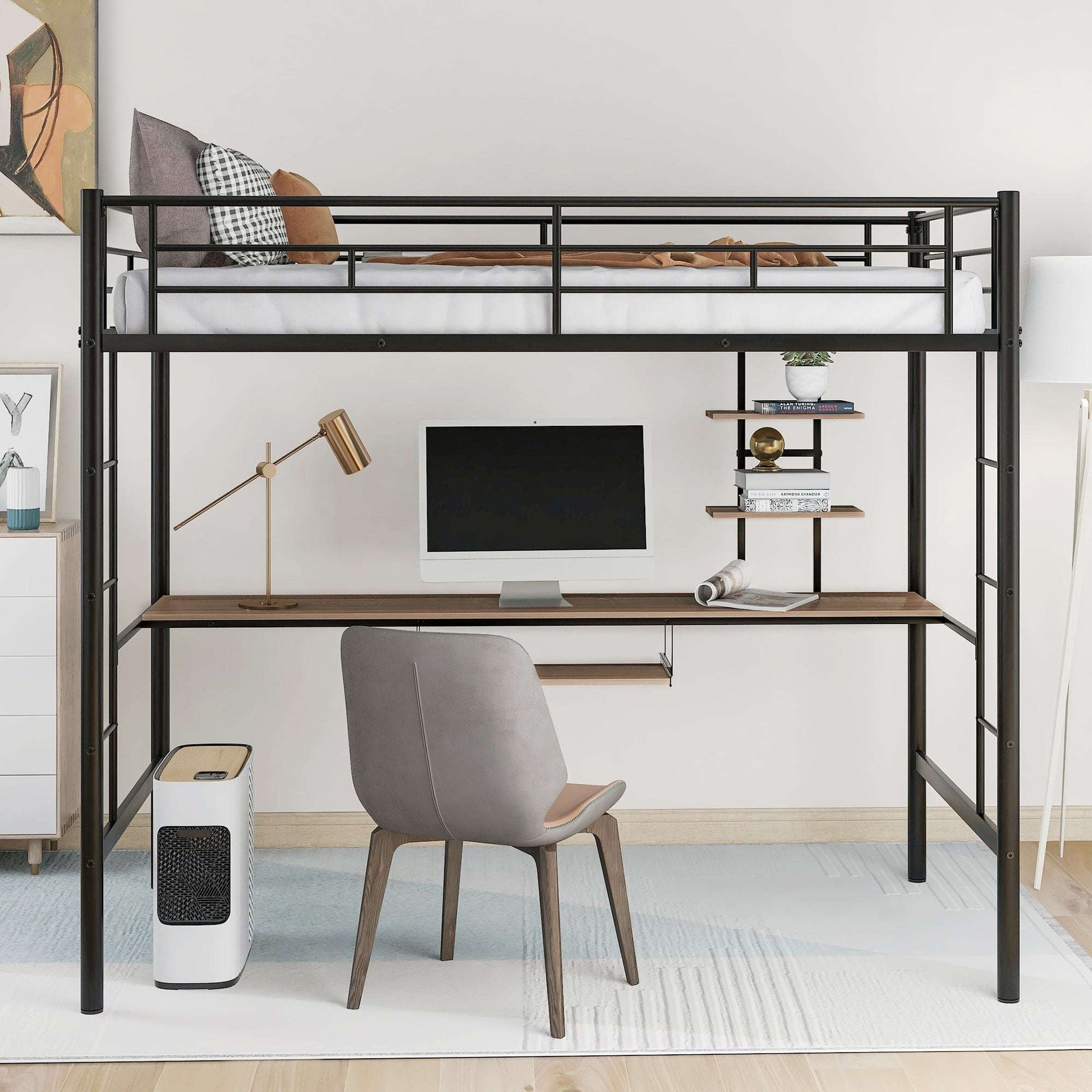 Loft Bed with Desk and Shelf , Space Saving Design,Twin(OLD SKU:MF193081AAB) - Free Shipping - Aurelia Clothing