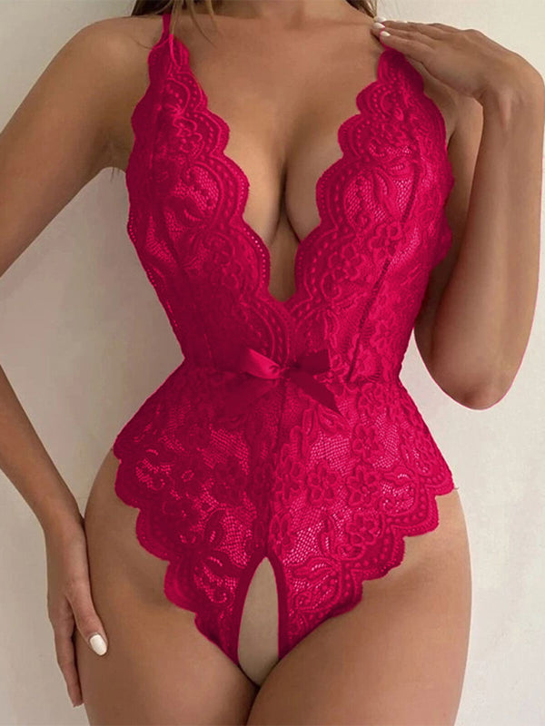 Women's Halter Neck Strap Sexy Backless Lace Bodysuit - Free Shipping - Aurelia Clothing