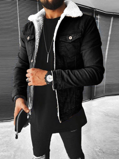 Plush Style Thickened Denim Men's Outer Jacket - Free Shipping - Aurelia Clothing