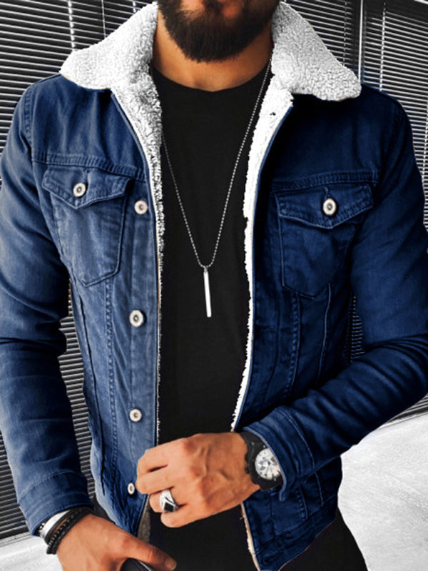 Plush Style Thickened Denim Men's Outer Jacket - Free Shipping - Aurelia Clothing