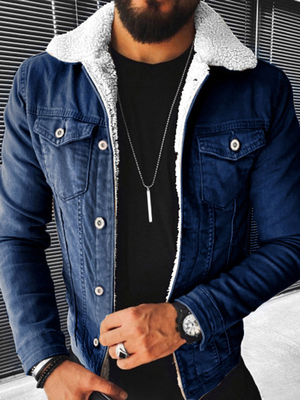 Plush Style Thickened Denim Men's Outer Jacket - Free Shipping - Aurelia Clothing