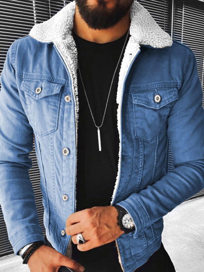 Plush Style Thickened Denim Men's Outer Jacket - Free Shipping - Aurelia Clothing