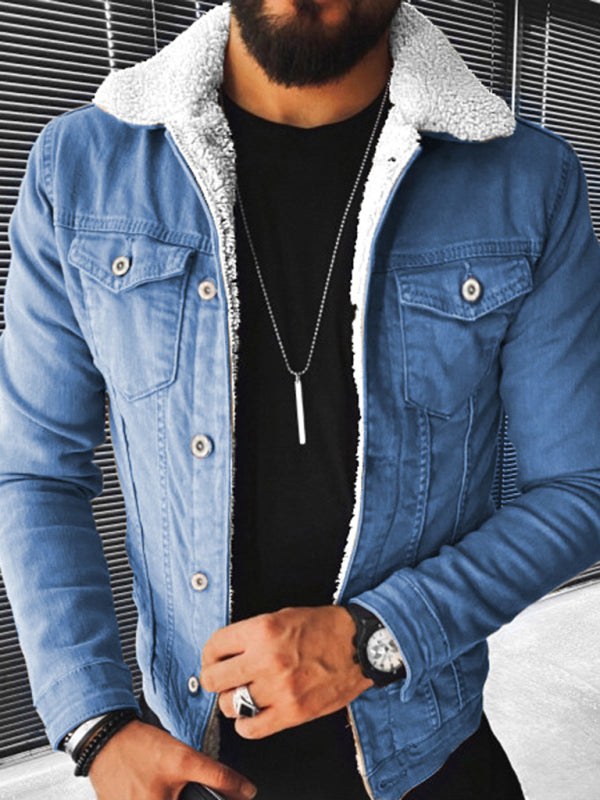 Plush Style Thickened Denim Men's Outer Jacket - Free Shipping - Aurelia Clothing