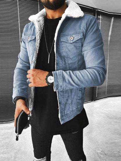 Plush Style Thickened Denim Men's Outer Jacket - Free Shipping - Aurelia Clothing