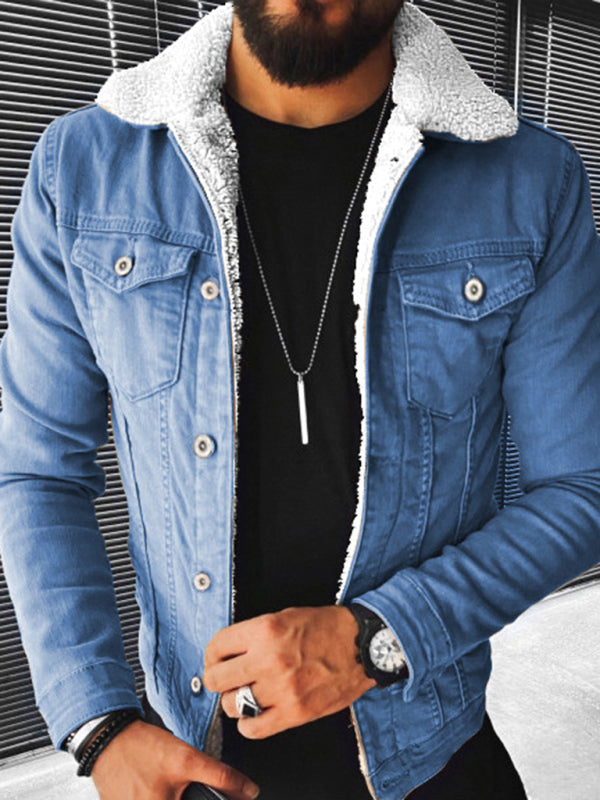 Plush Style Thickened Denim Men's Outer Jacket - Free Shipping - Aurelia Clothing