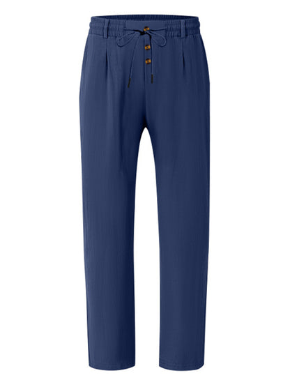 Men's navy blue breathable linen loose casual trousers - Free Shipping