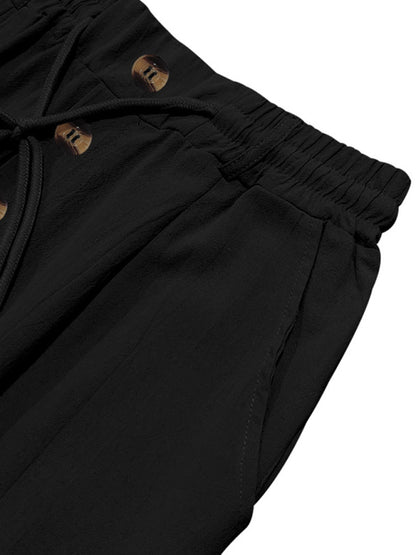 Men's black breathable linen loose casual trousers - Free Shipping