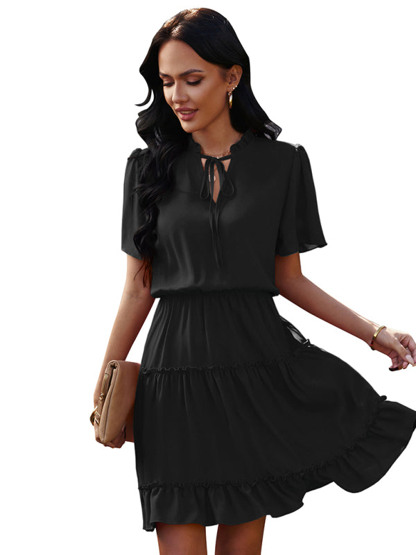 Women's high neck loose Ruffle Dress - Free Shipping