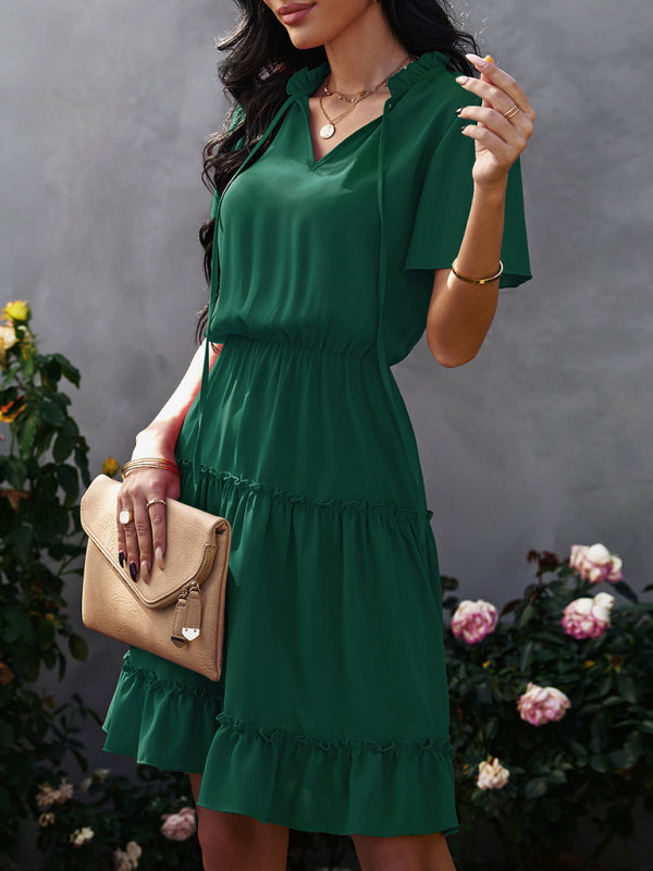 Women's high neck loose Ruffle Dress - Free Shipping
