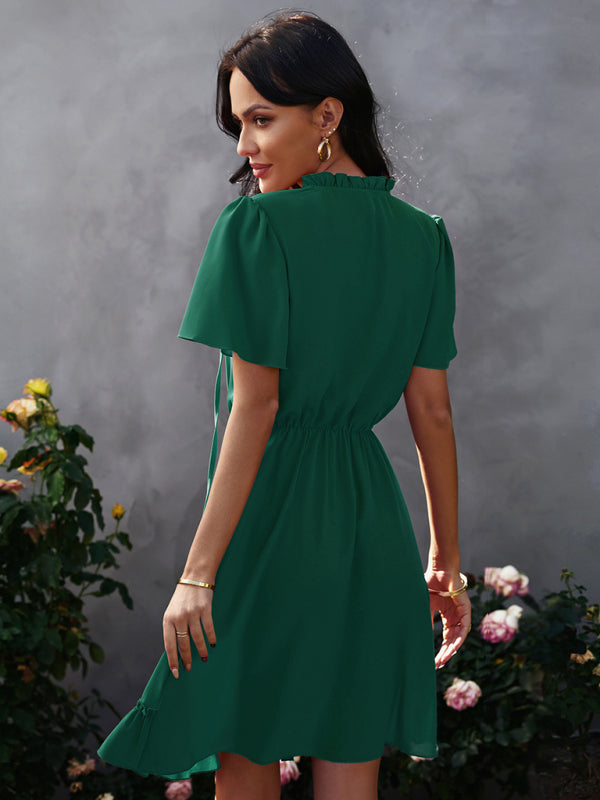 Women's high neck loose Ruffle Dress - Free Shipping
