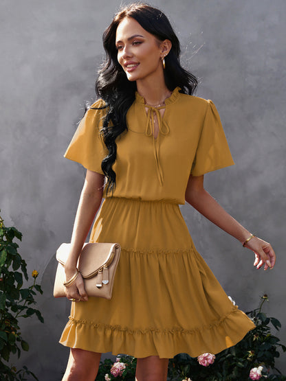 Women's high neck loose Ruffle Dress - Free Shipping