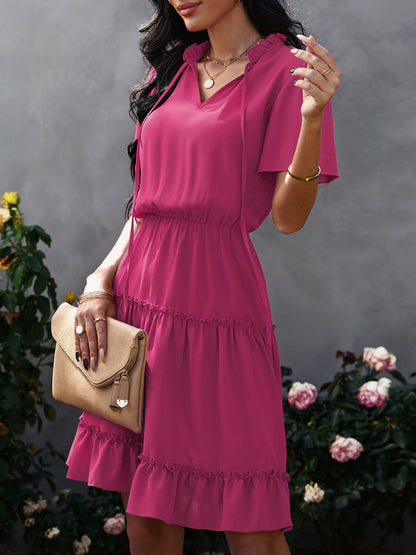 Women's high neck loose Ruffle Dress - Free Shipping