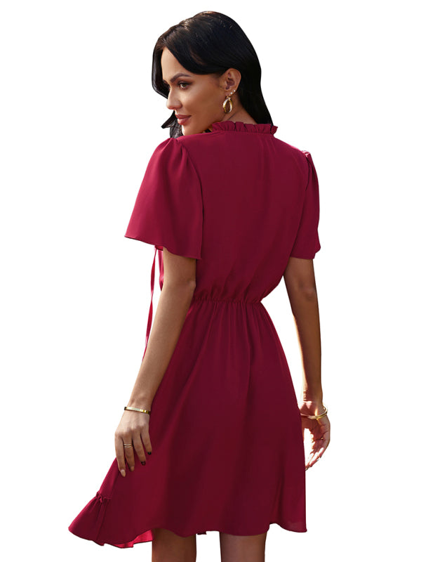 Women's high neck loose Ruffle Dress - Free Shipping