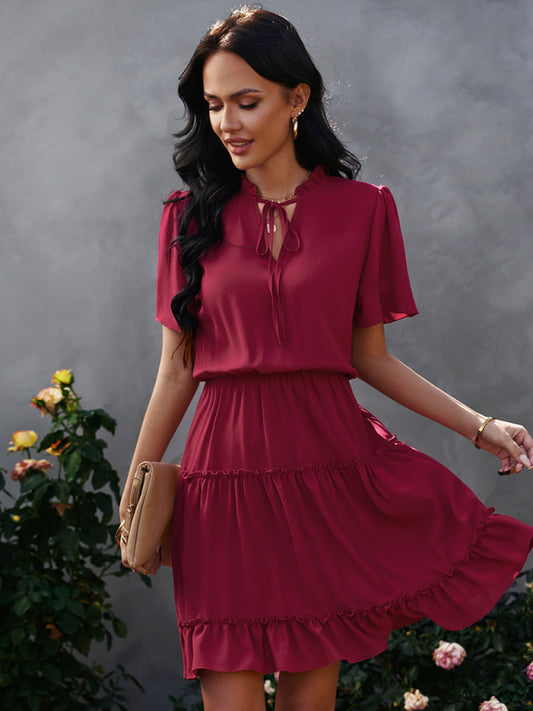 Women's high neck loose Ruffle Dress - Free Shipping