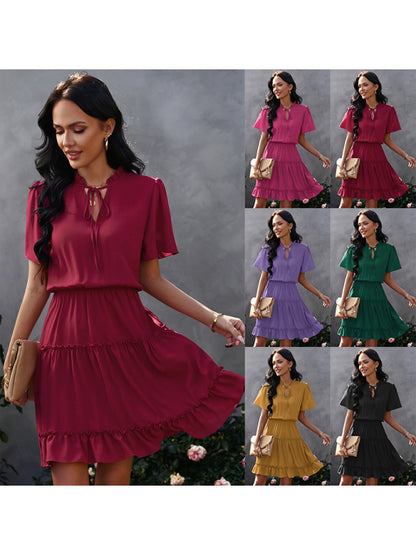 Women's high neck loose Ruffle Dress - Free Shipping