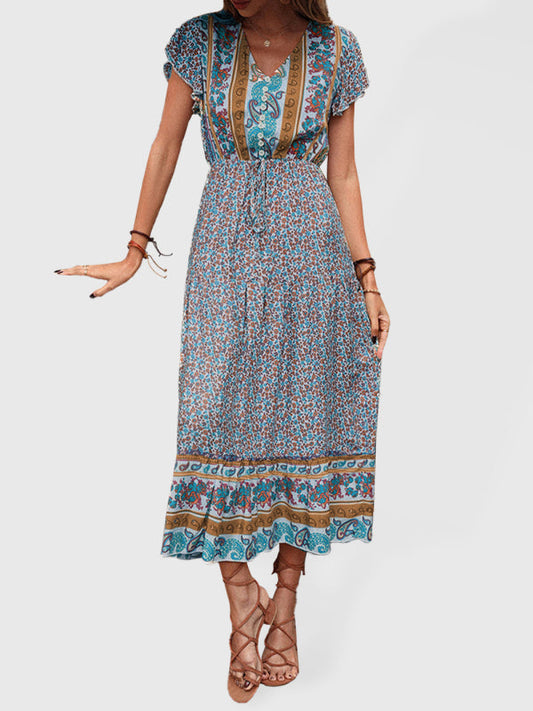 women's summer retro print green slimming dress - Free Shipping - Aurelia Clothing