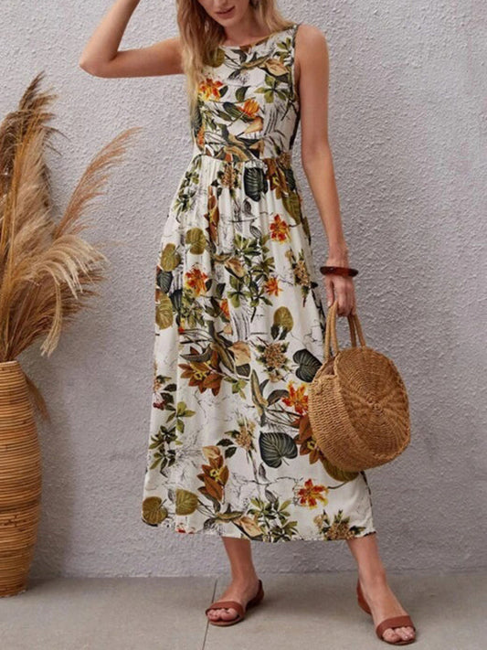New holiday style skirt women's fashion print sleeveless dress - Free Shipping - Aurelia Clothing