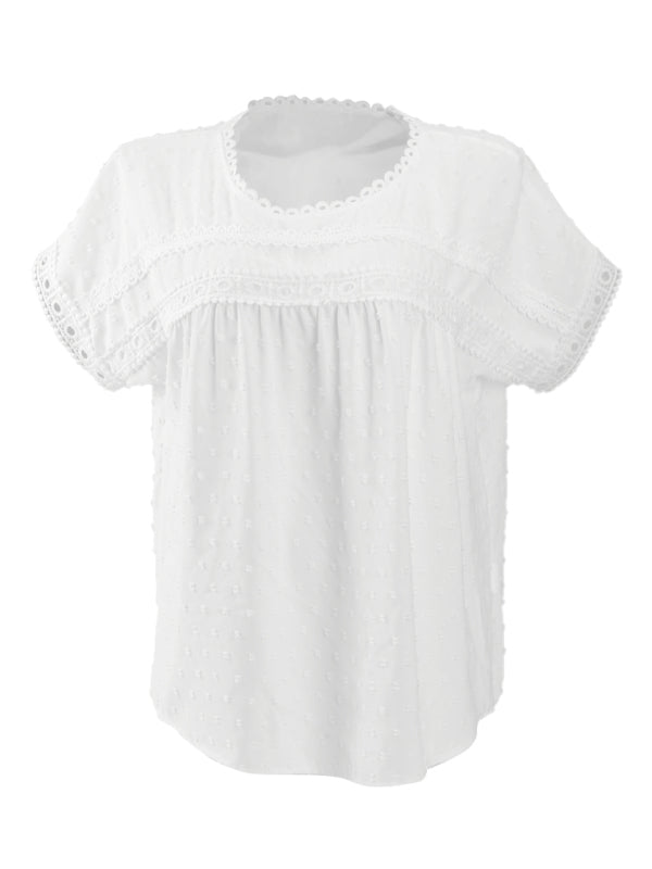 Women's new round neck pullover short sleeve lace top - Free Shipping - Aurelia Clothing