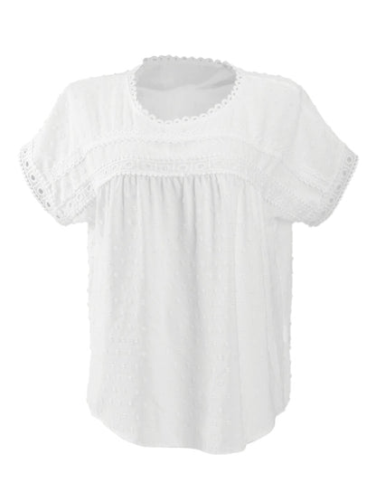 Women's new round neck pullover short sleeve lace top - Free Shipping - Aurelia Clothing