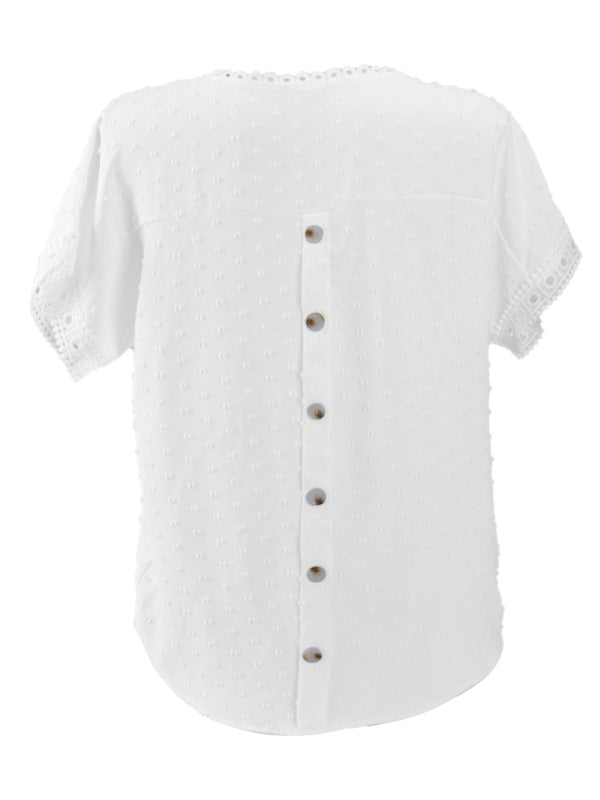 Women's new round neck pullover short sleeve lace top - Free Shipping - Aurelia Clothing