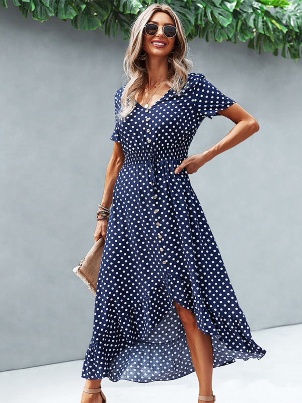 Women's Polka Dot Skirt Front Short Back Long Middle Length Swing Skirt Dress - Free Shipping - Aurelia Clothing