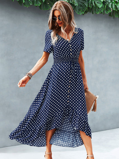Women's Polka Dot Skirt Front Short Back Long Middle Length Swing Skirt Dress - Free Shipping - Aurelia Clothing