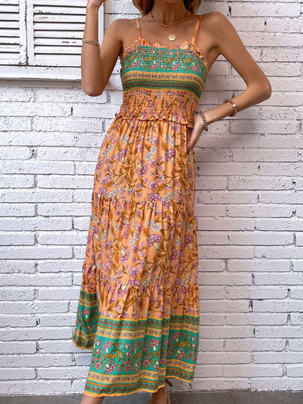 New women's casual holiday bohemian floral print suspender dress - Free Shipping - Aurelia Clothing