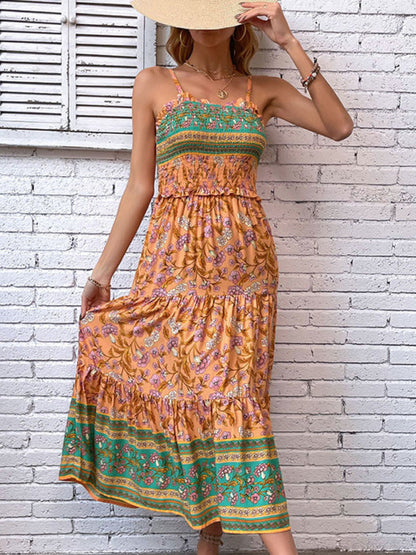 New women's casual holiday bohemian floral print suspender dress - Free Shipping - Aurelia Clothing