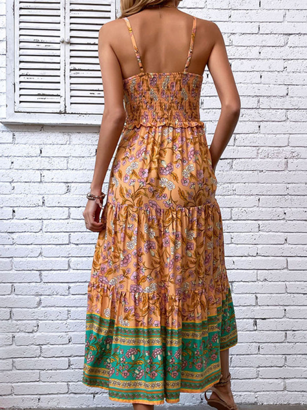 New women's casual holiday bohemian floral print suspender dress - Free Shipping - Aurelia Clothing