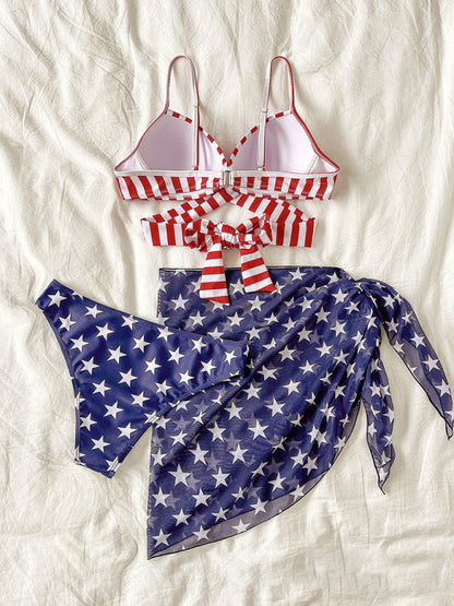 New women's bikini flag print stars and stripes three-piece swimsuit - Free Shipping - Aurelia Clothing