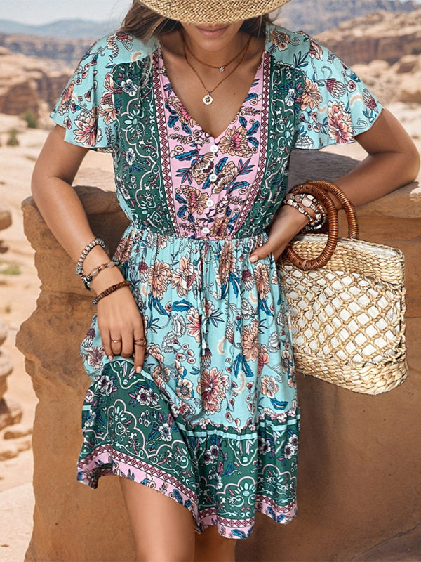 New women's v-neck bohemian style dress - Free Shipping - Aurelia Clothing
