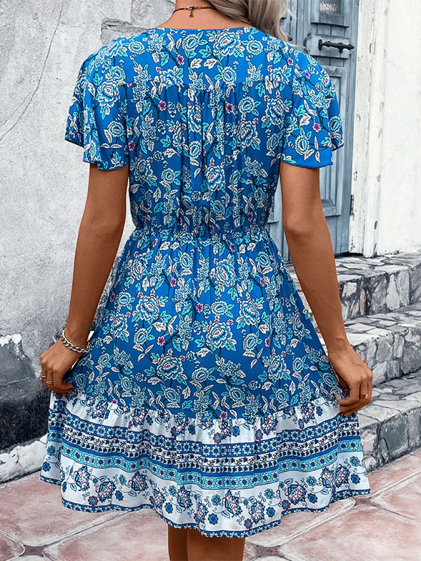 Women's new bohemian v-neck ethnic style floral dress - Free Shipping - Aurelia Clothing