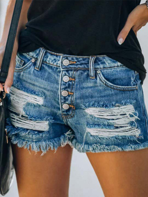 Women's Independence Day Flag Print Destroyed Denim Shorts - Free Shipping - Aurelia Clothing