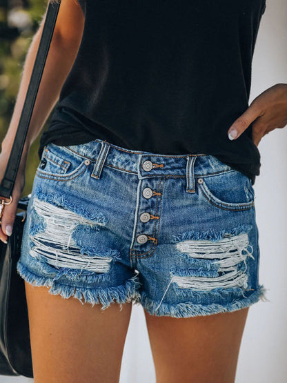 Women's Independence Day Flag Print Destroyed Denim Shorts - Free Shipping - Aurelia Clothing