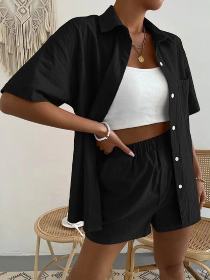 Button Up Short Sleeve Shirt and Shorts Set - Aurelia Clothing