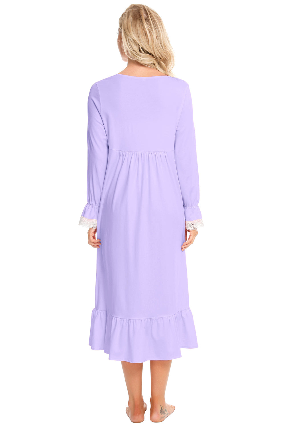 Lace Detail Square Neck Flounce Sleeve Night Dress - Aurelia Clothing