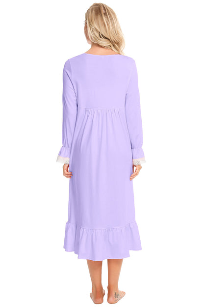Lace Detail Square Neck Flounce Sleeve Night Dress - Aurelia Clothing