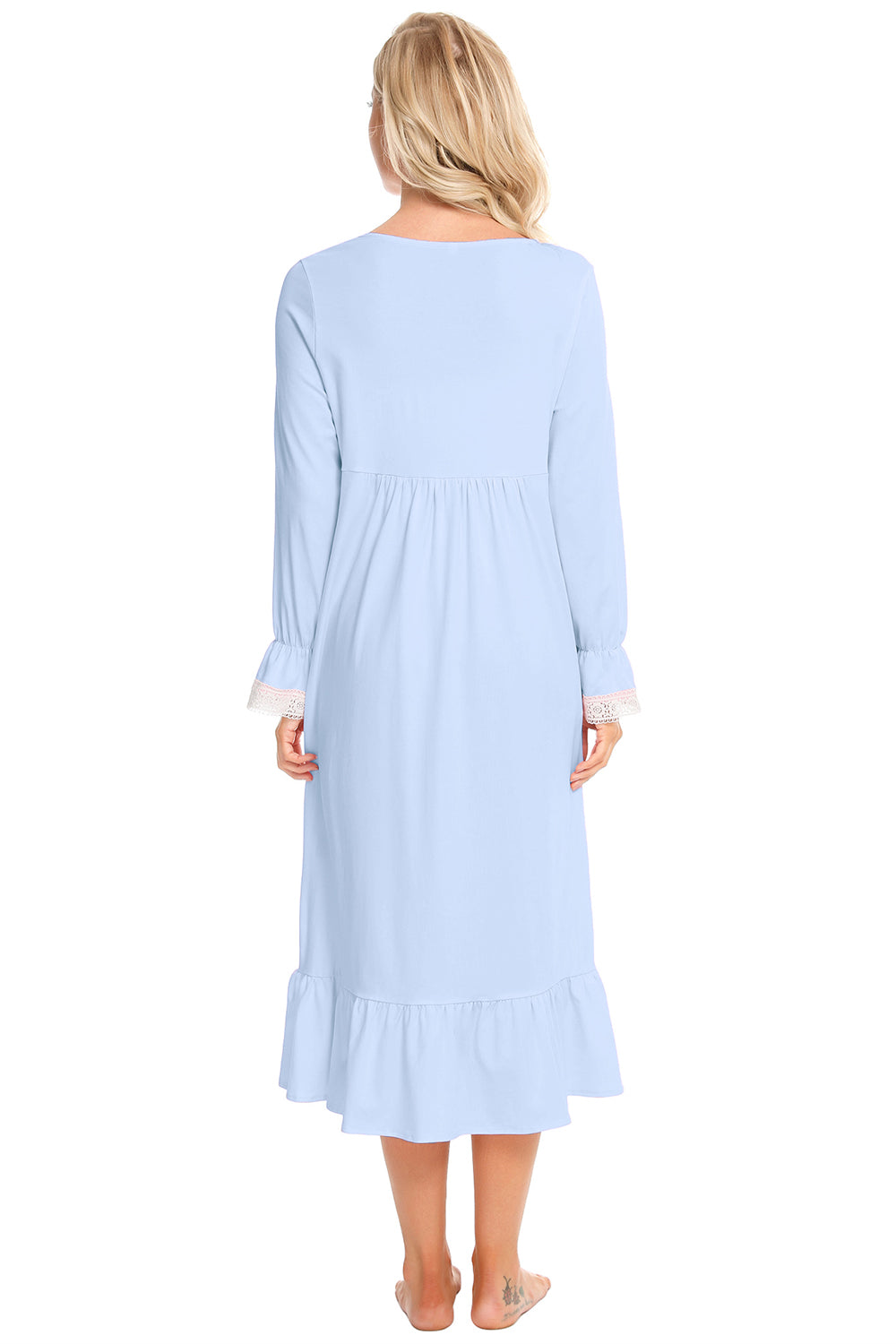 Lace Detail Square Neck Flounce Sleeve Night Dress - Aurelia Clothing