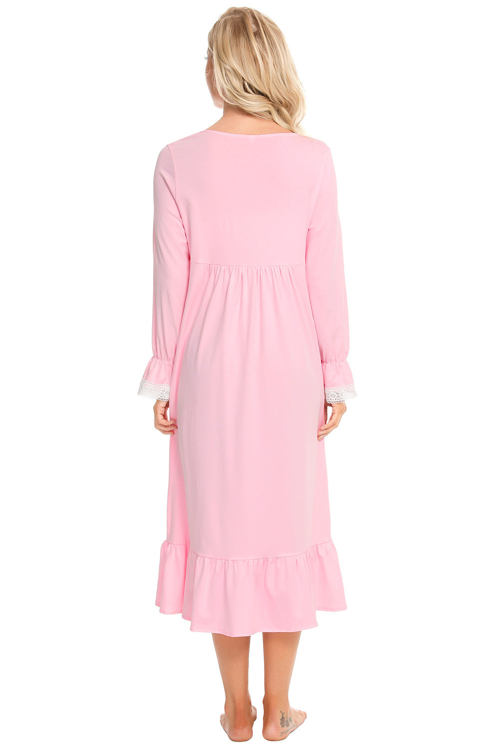 Lace Detail Square Neck Flounce Sleeve Night Dress - Aurelia Clothing