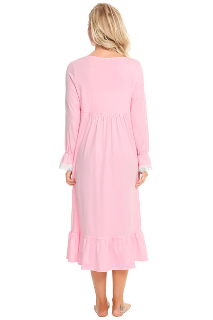 Lace Detail Square Neck Flounce Sleeve Night Dress - Aurelia Clothing
