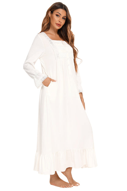 Lace Detail Square Neck Flounce Sleeve Night Dress - Aurelia Clothing